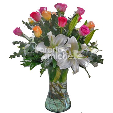 Florero 18 rosas y cristal